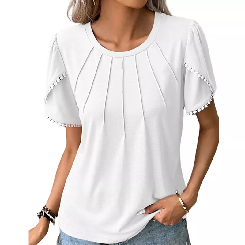 Pleated Ruffle Short-Sleeve Top Women's T-shirt