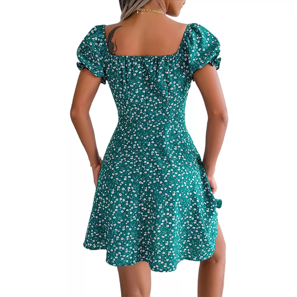 New Floral Square Neck Mini Dress