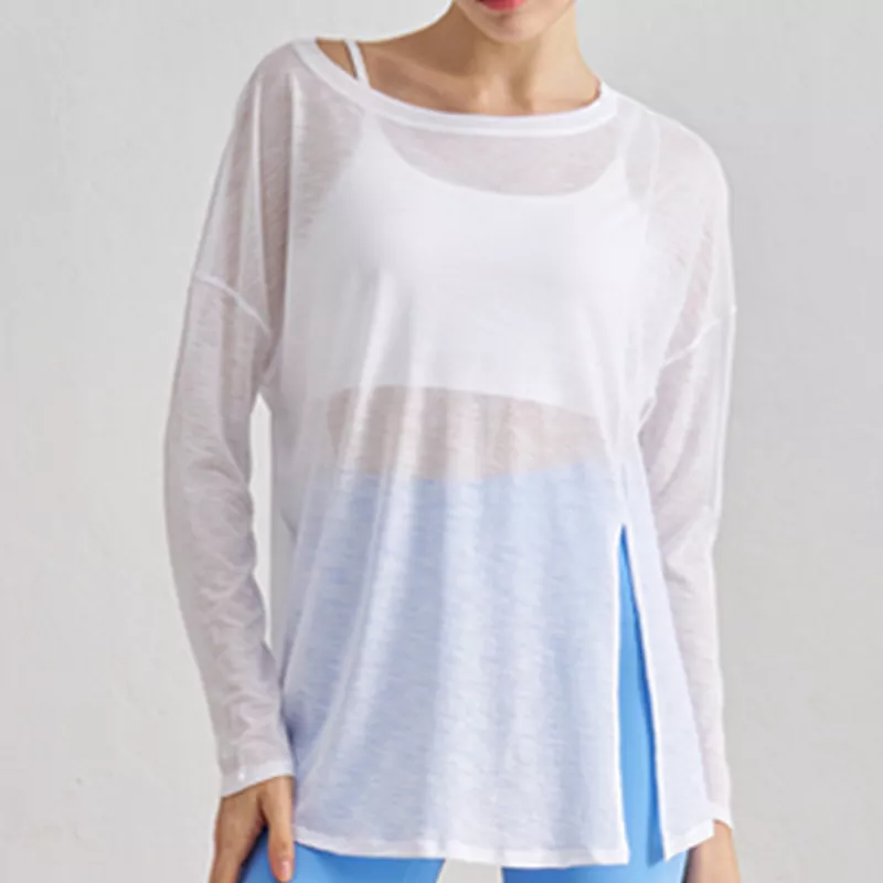 เสื้อโยคะแขนยาวทรงหลวมและบาง