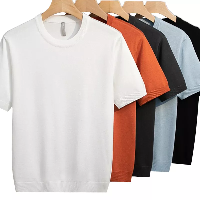 เสื้อยืดผู้ชายผ้าถักสำหรับฤดูใบไม้ผลิและฤดูร้อนที่ทนต่อการกัด