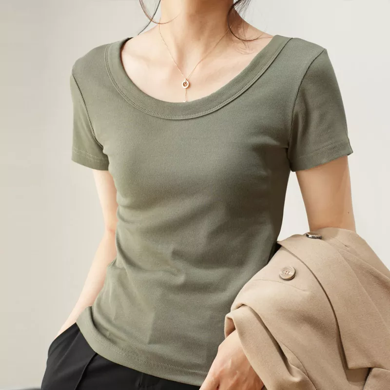 เสื้อยืดสตรีแขนสั้นกระชับสัดส่วนฤดูร้อน