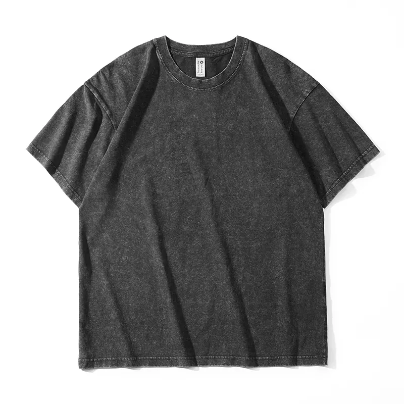 เสื้อยืดผู้ชายแขนสั้นหลวม Washed and Distressed